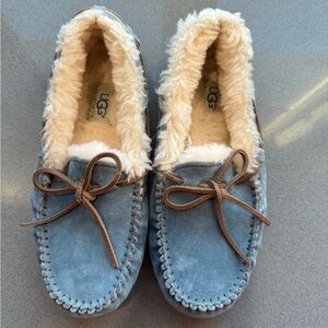 UGG Women's Light Blue Moccasins with Cream Lining